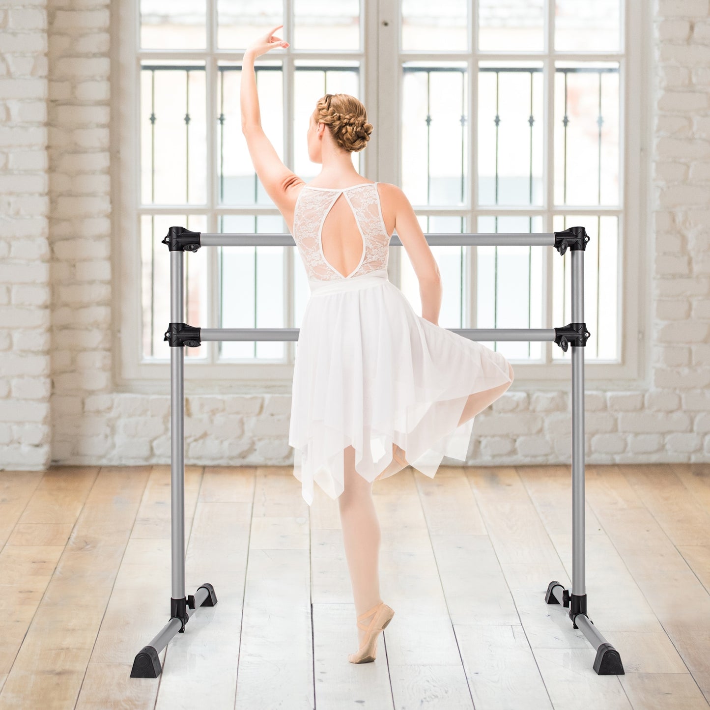 4 Feet Portable Double Freestanding Barre Dancing Stretching, Silver Yoga Accessories at Gallery Canada