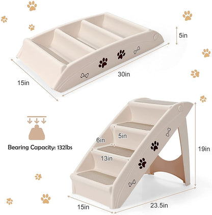 Collapsible Plastic Pet Stairs 4 Step Ladder for Small Dog and Cats, Beige - Gallery Canada