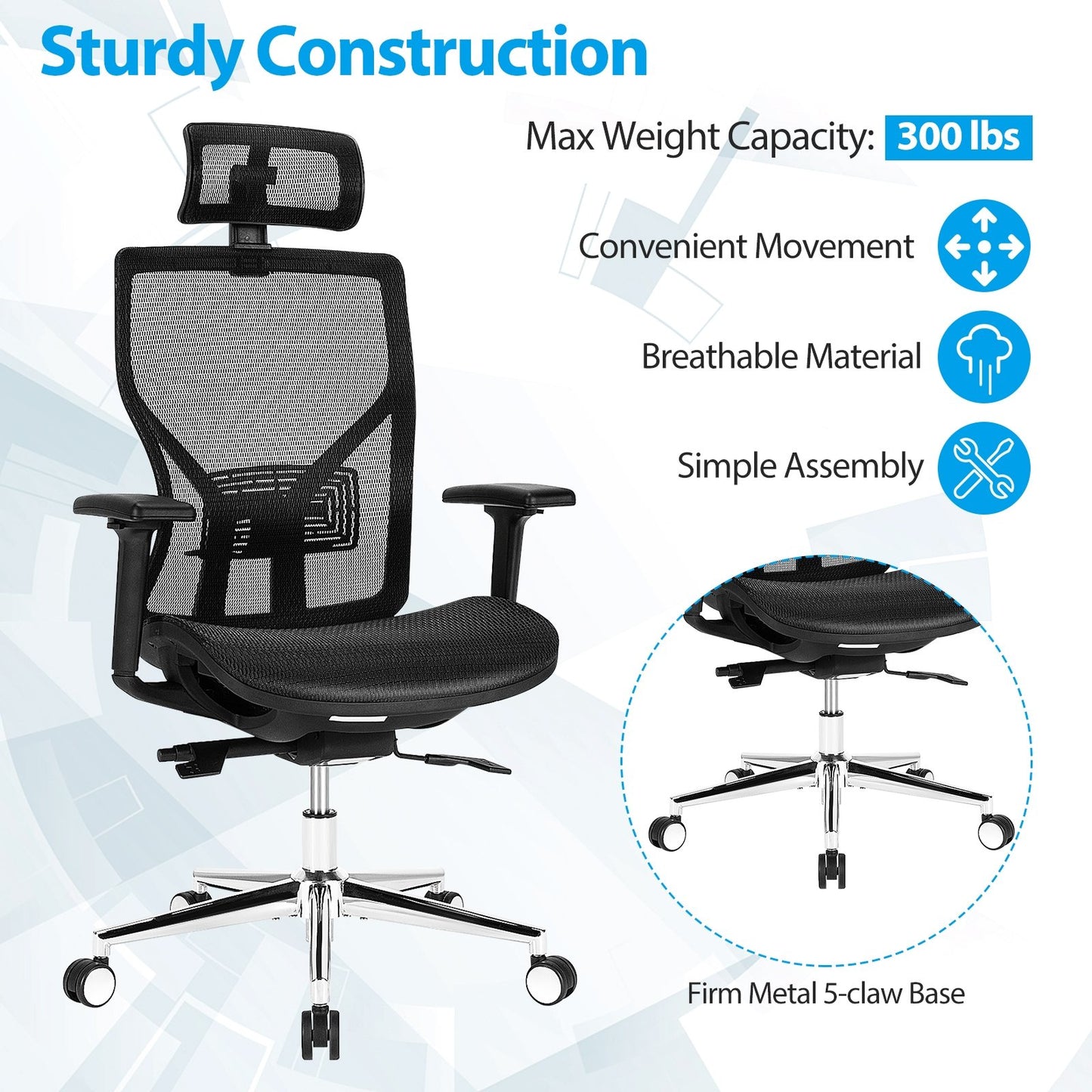 High-Back Mesh Executive Chair with Sliding Seat and Adjustable Lumbar Support, Black - Gallery Canada