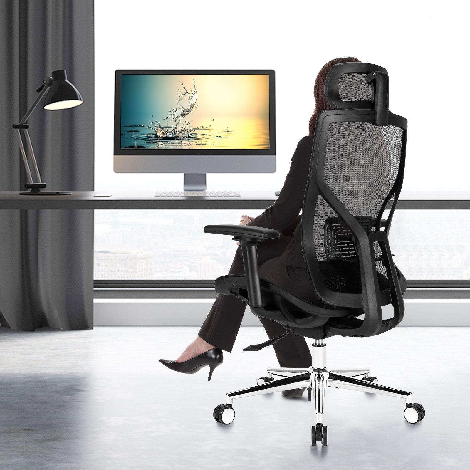 High-Back Mesh Executive Chair with Sliding Seat and Adjustable Lumbar Support, Black - Gallery Canada