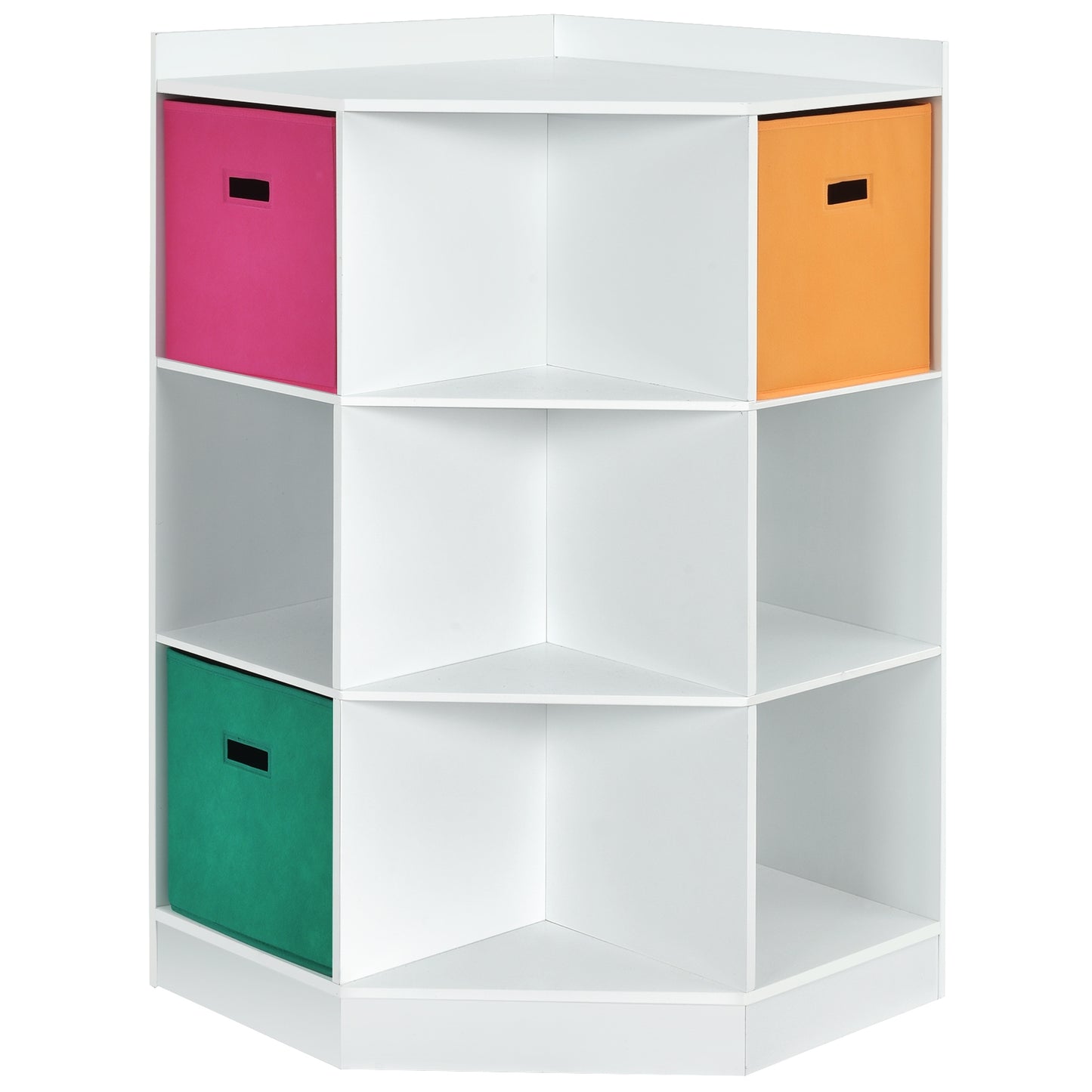 3-Tier 9-Cubby Kids Storage Shelf Corner Cabinet with 3 Baskets, White Kids Storage at Gallery Canada
