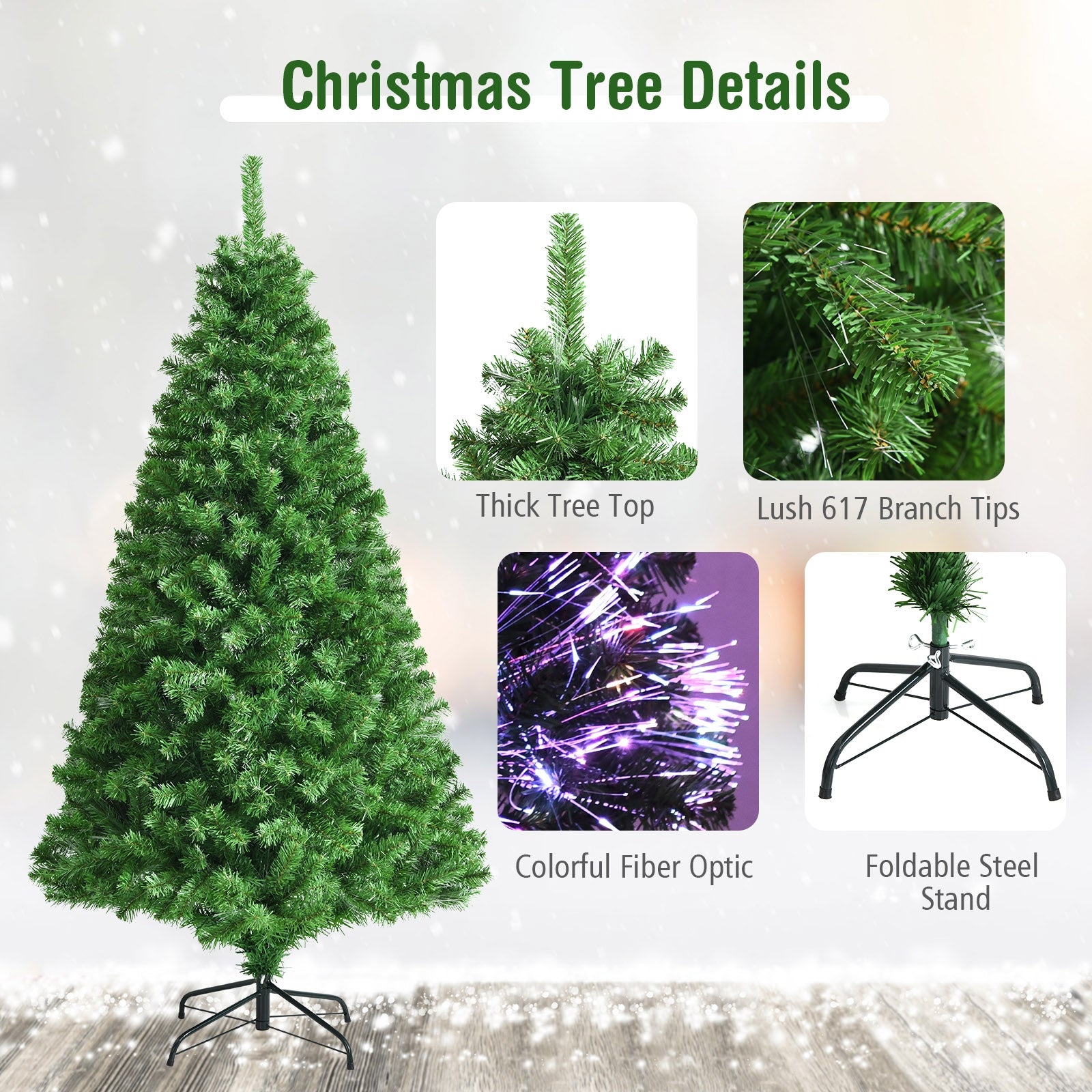 6 Feet Pre-Lit Fiber Optic Artificial Christmas Tree, 617 Branch Tips, Green Christmas Tree at Gallery Canada