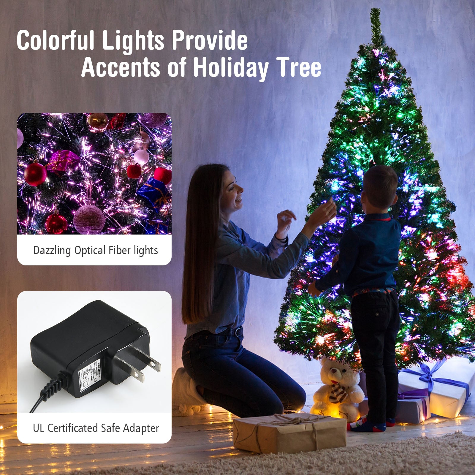 6 Feet Pre-Lit Fiber Optic Artificial Christmas Tree, 617 Branch Tips, Green Christmas Tree at Gallery Canada