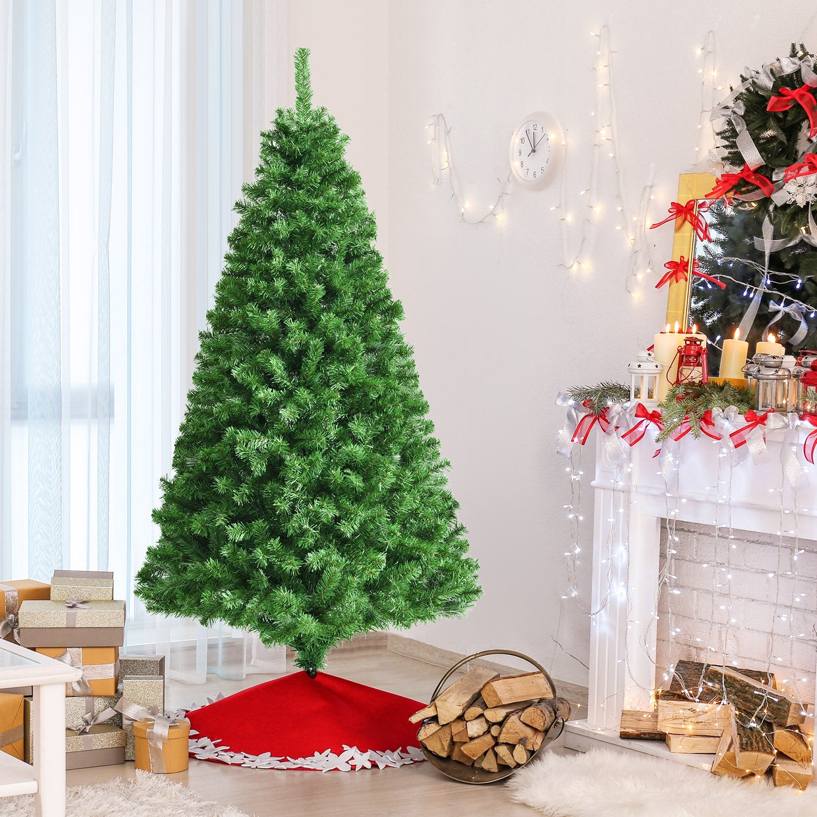 6 Feet Pre-Lit Fiber Optic Artificial Christmas Tree, 617 Branch Tips, Green Christmas Tree at Gallery Canada