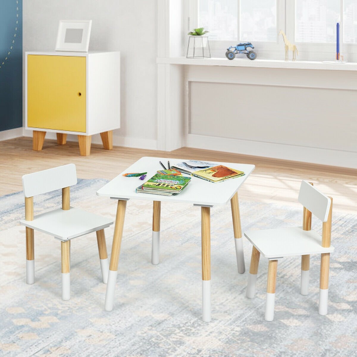 Kids Wooden Table and 2 Chairs Set, White - Gallery Canada