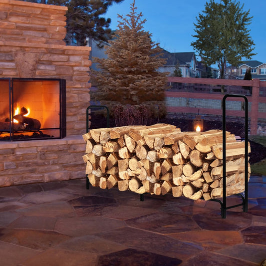 8 Feet Outdoor Steel Firewood Log Rack, Black - Gallery Canada