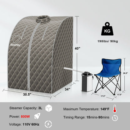 Portable Personal Steam Sauna Spa with 3L Blast-proof Steamer Chair, Gray Spa & Salon at Gallery Canada