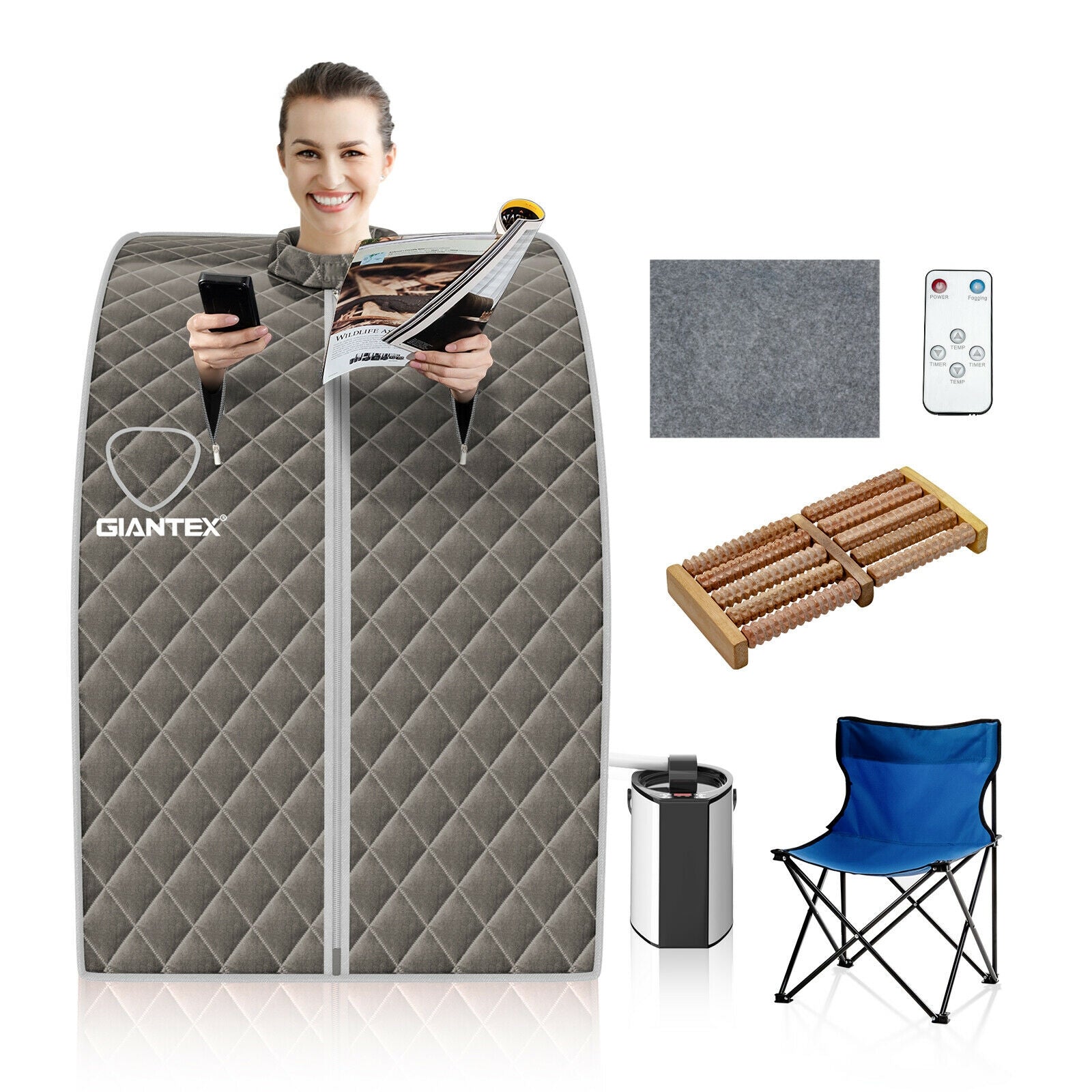 Portable Personal Steam Sauna Spa with 3L Blast-proof Steamer Chair, Gray Spa & Salon at Gallery Canada