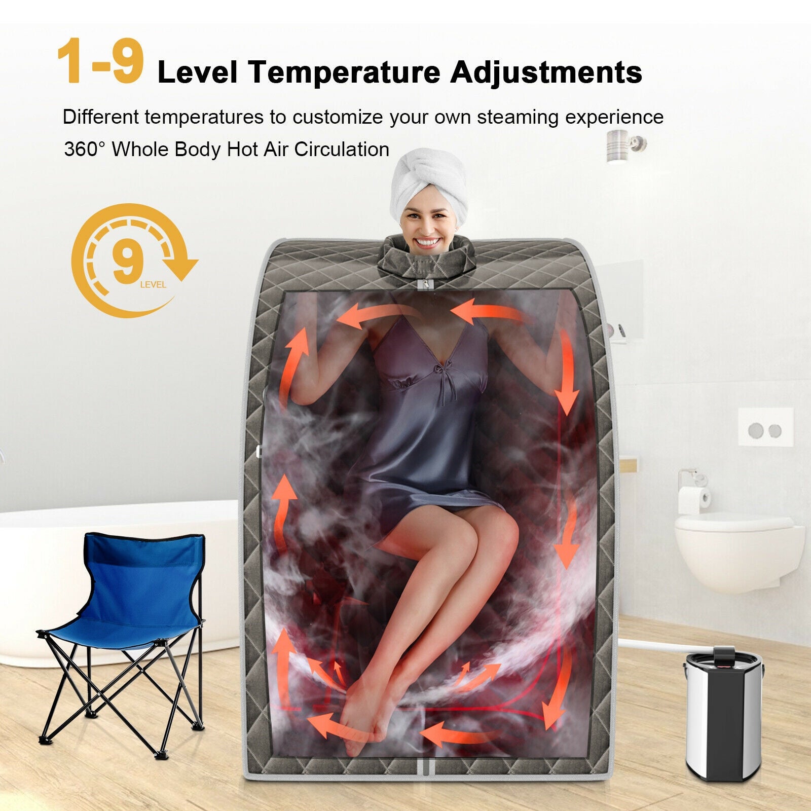 Portable Personal Steam Sauna Spa with 3L Blast-proof Steamer Chair, Gray Spa & Salon at Gallery Canada