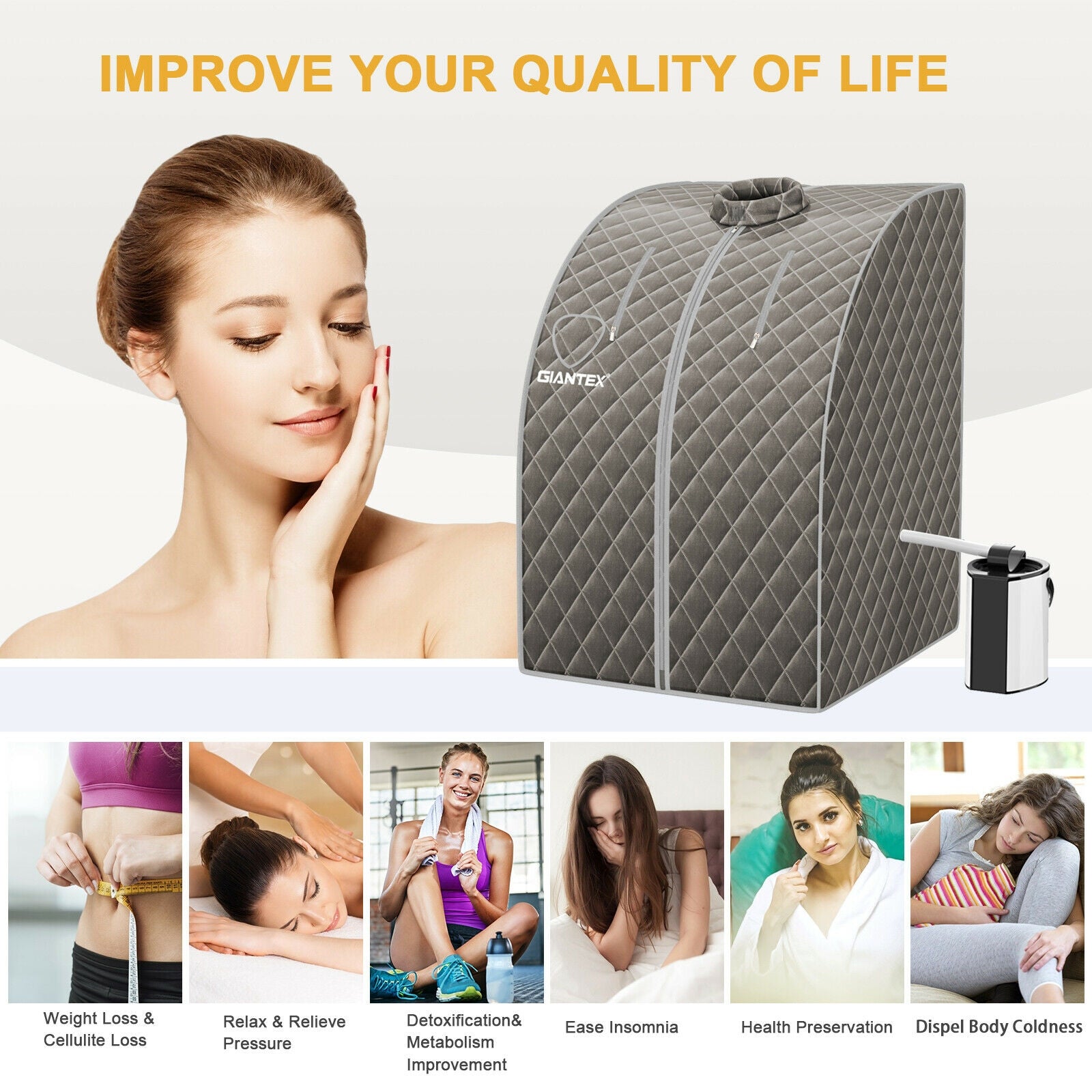 Portable Personal Steam Sauna Spa with 3L Blast-proof Steamer Chair, Gray Spa & Salon at Gallery Canada
