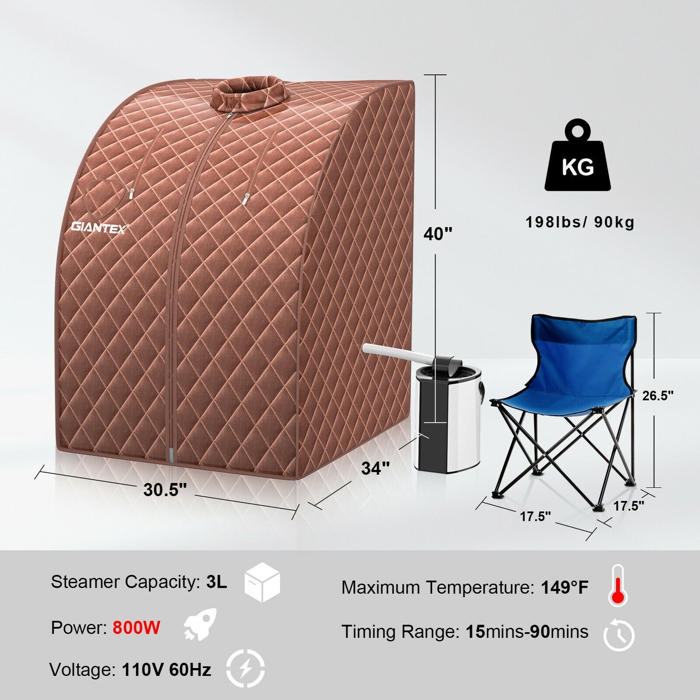 Portable Personal Steam Sauna Spa with 3L Blast-proof Steamer Chair, Coffee Spa & Salon at Gallery Canada