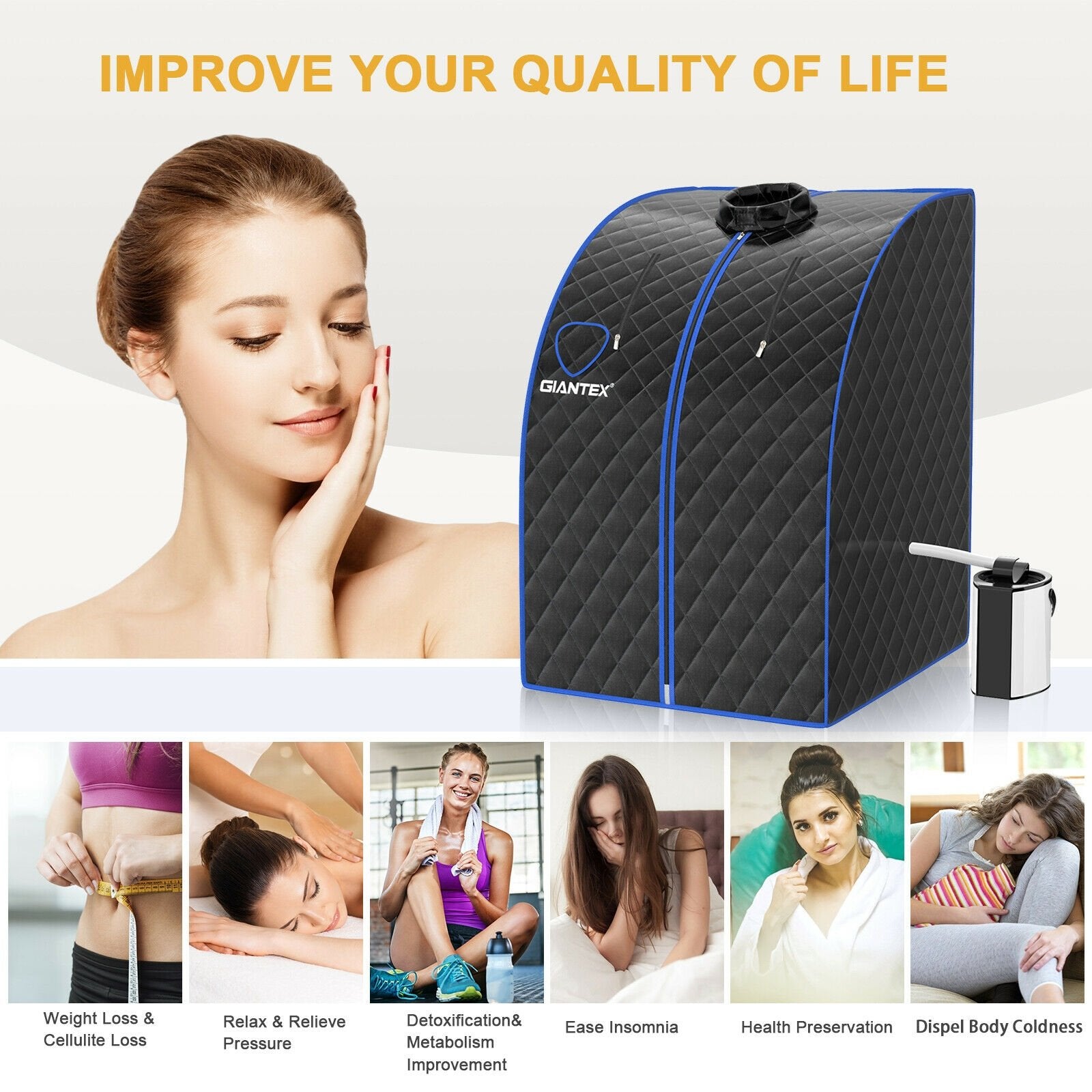 Portable Personal Steam Sauna Spa with 3L Blast-proof Steamer Chair, Black at Gallery Canada