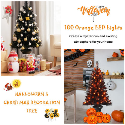 4 Feet Pre-lit Potted Christmas Halloween Tree with LED Lights, Black - Gallery Canada