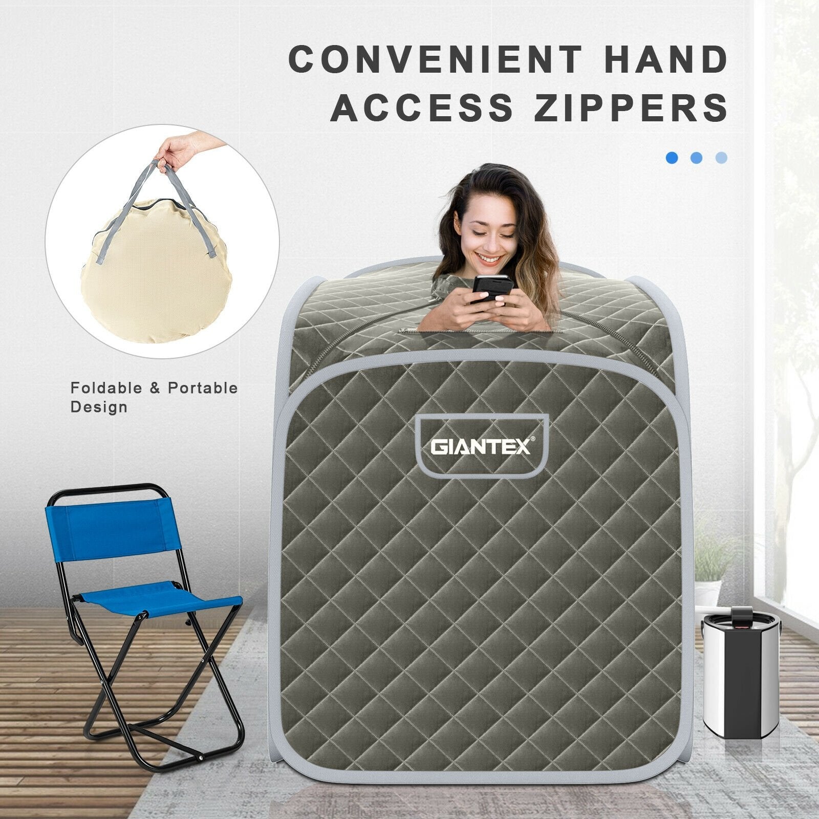 Portable Personal Steam Sauna Spa with Steamer Chair, Gray - Gallery Canada