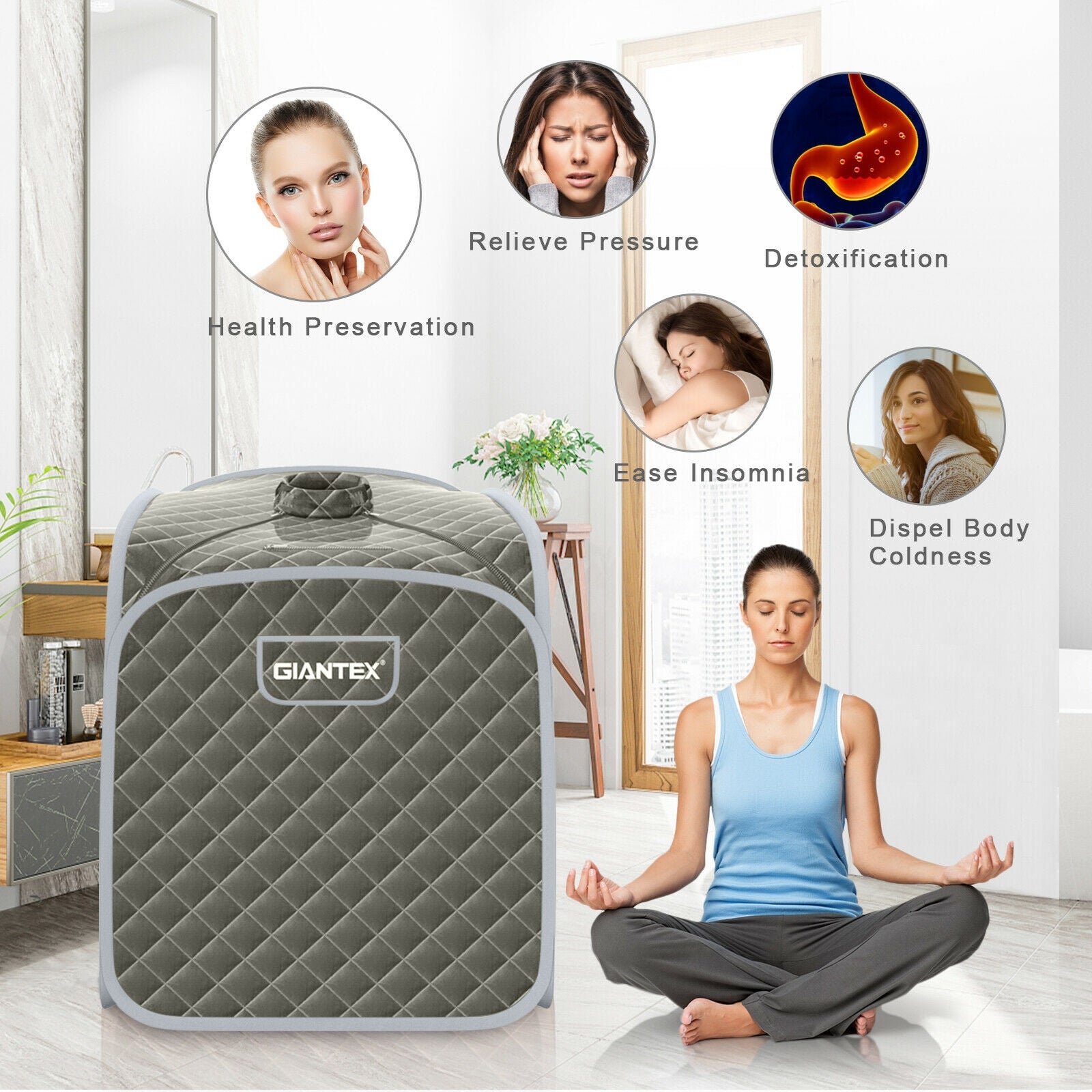 Portable Personal Steam Sauna Spa with Steamer Chair, Gray Spa & Salon at Gallery Canada