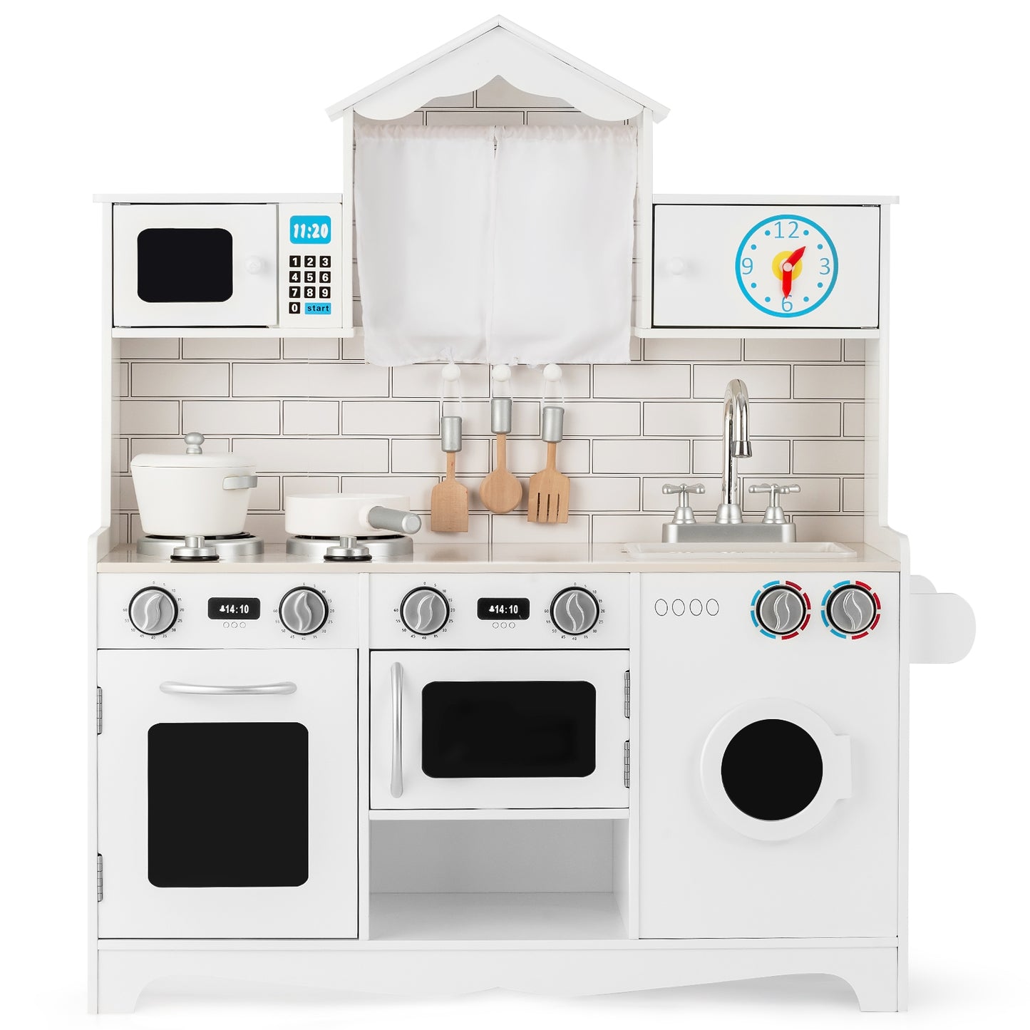 Wooden Kids Kitchen With Washing Machine, White