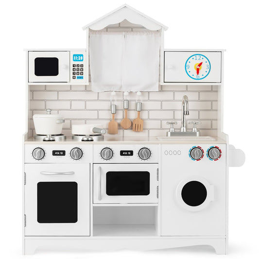 Wooden Kids Kitchen with Washing Machine, White - Gallery Canada