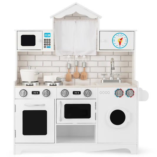 Wooden Kids Kitchen With Washing Machine, White Play Kitchen Sets White at Gallery Canada