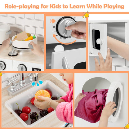 Wooden Kids Kitchen with Washing Machine, White - Gallery Canada
