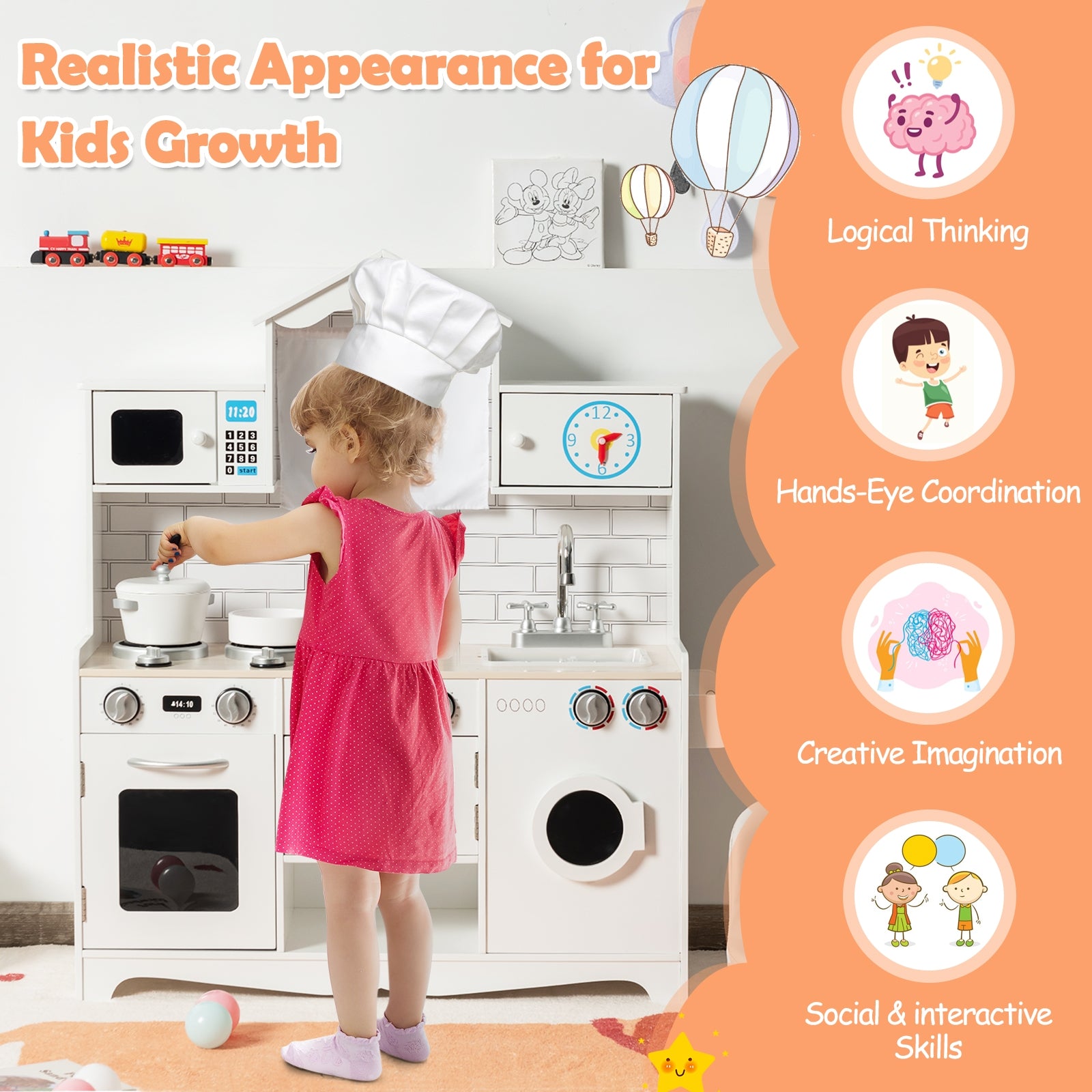 Wooden Kids Kitchen with Washing Machine, White Play Kitchen Sets at Gallery Canada