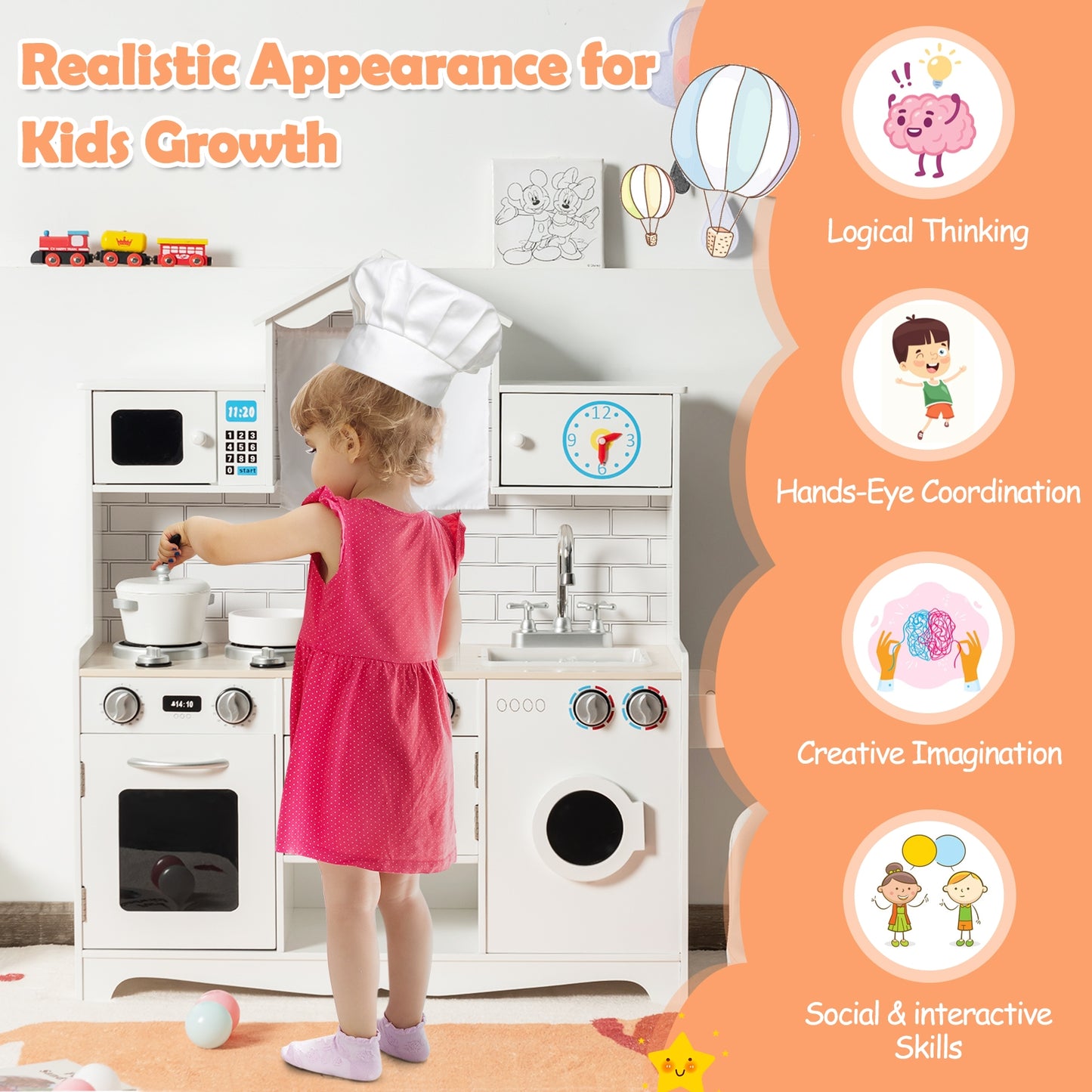 Wooden Kids Kitchen with Washing Machine, White Play Kitchen Sets at Gallery Canada
