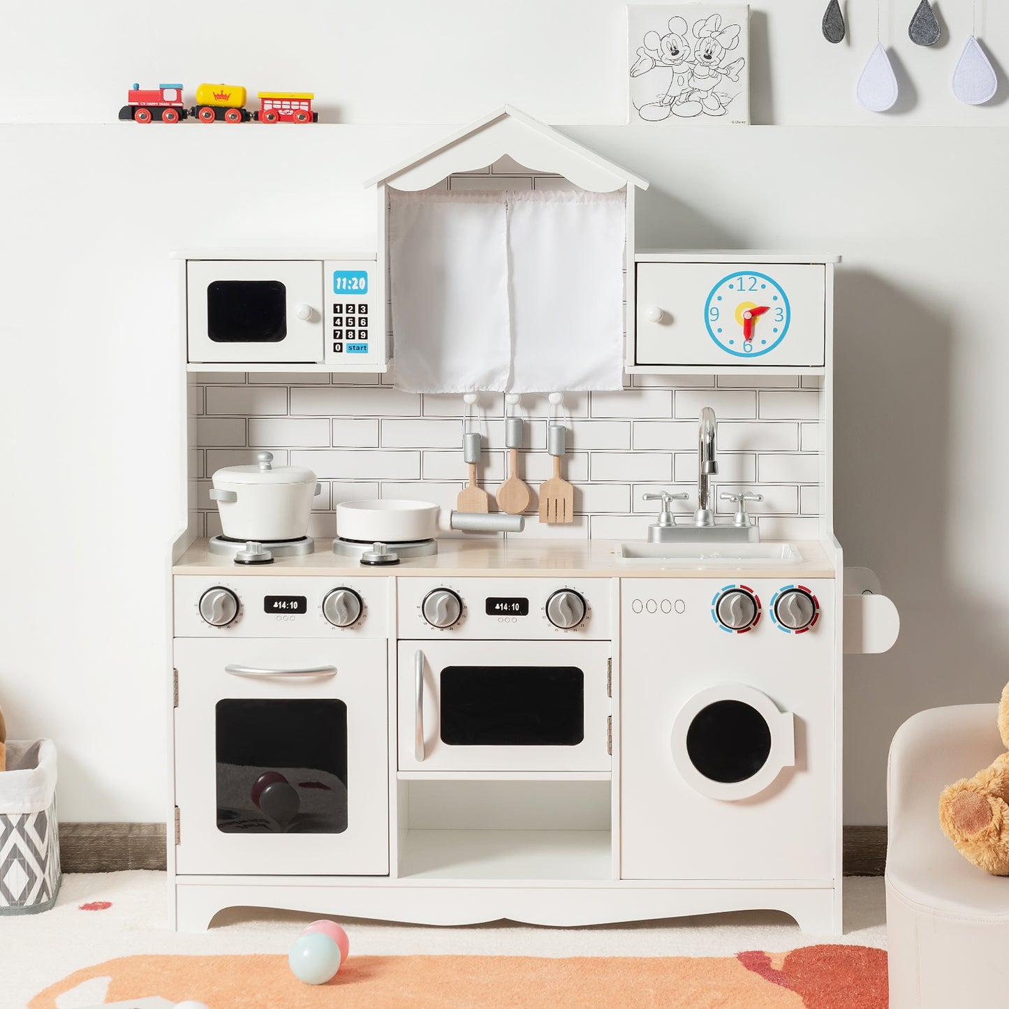 Wooden Kids Kitchen with Washing Machine, White Play Kitchen Sets at Gallery Canada
