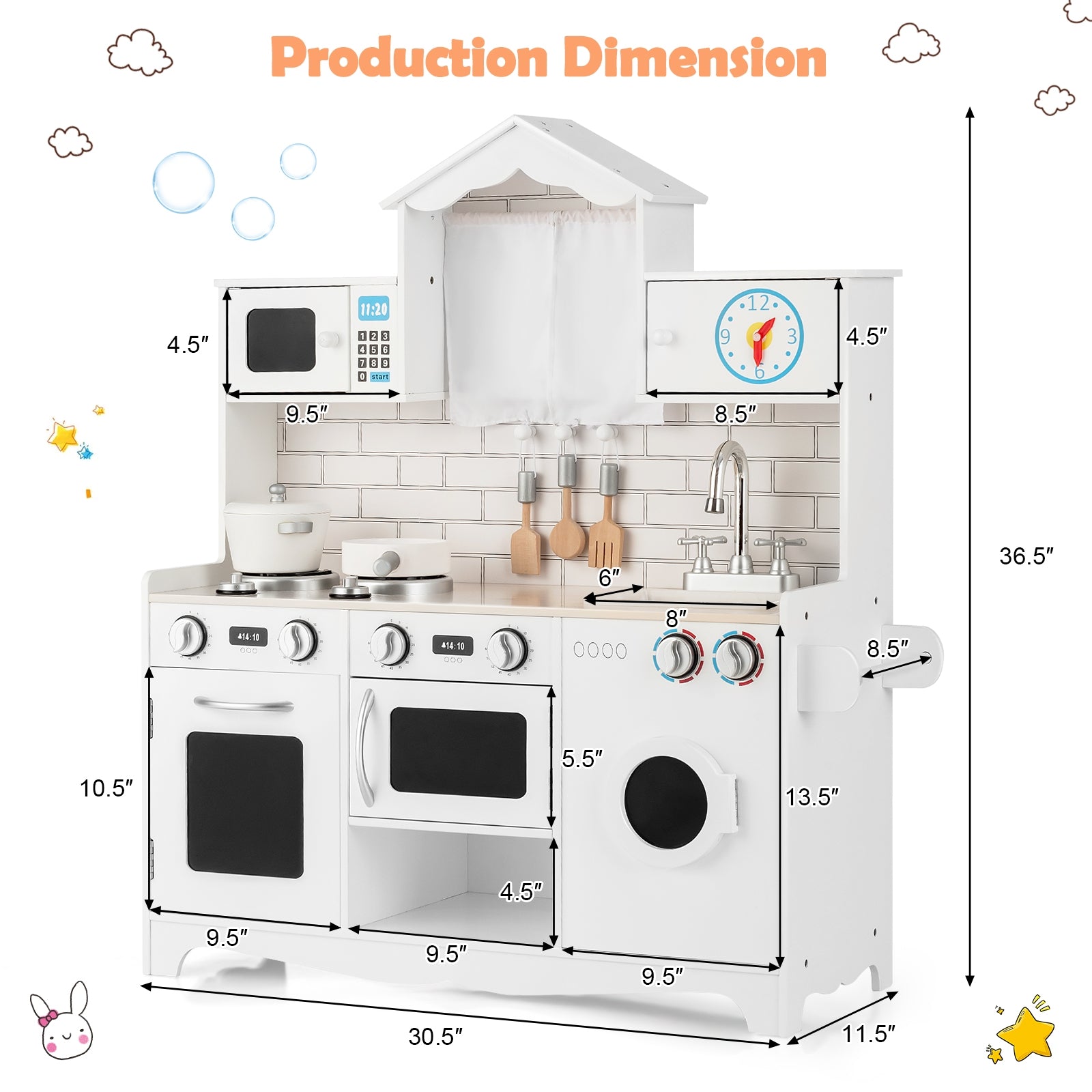 Wooden Kids Kitchen with Washing Machine, White Play Kitchen Sets at Gallery Canada