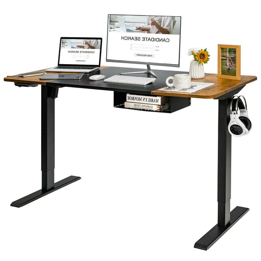 55 Inch x 28 Inch Electric Standing Desk with USB Port Black, Brown - Gallery Canada