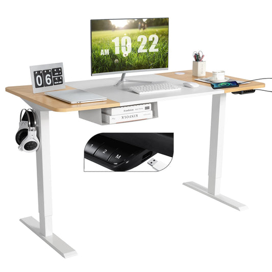 55 x 28 Inch Electric Adjustable Sit to Stand Desk with USB Port, Natural - Gallery Canada