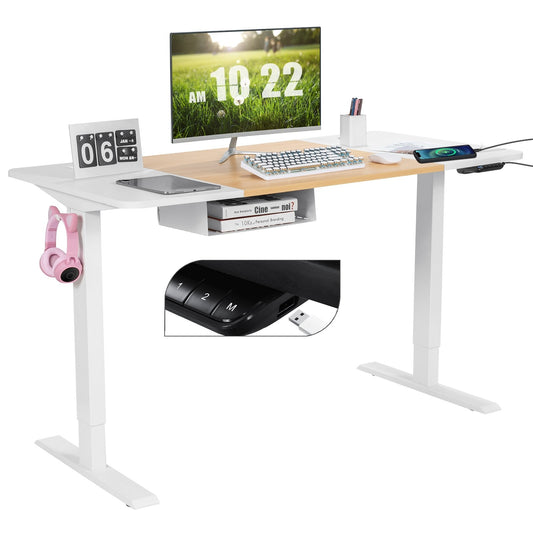 55 x 28 Inch Electric Adjustable Sit to Stand Desk with USB Port, White - Gallery Canada
