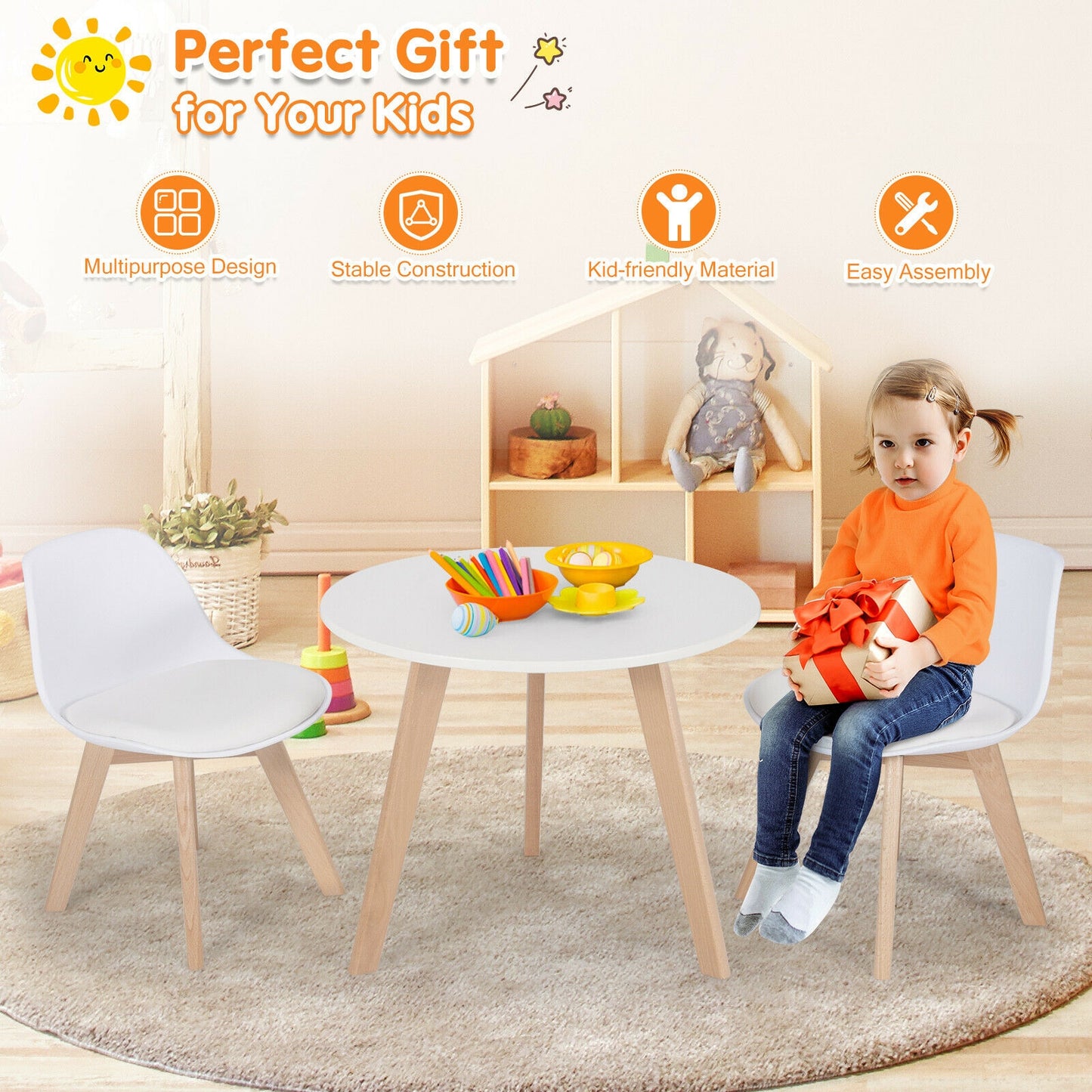 Kids Activity Play Table And 2 Chairs Set, White Kids Table & Chair Sets at Gallery Canada