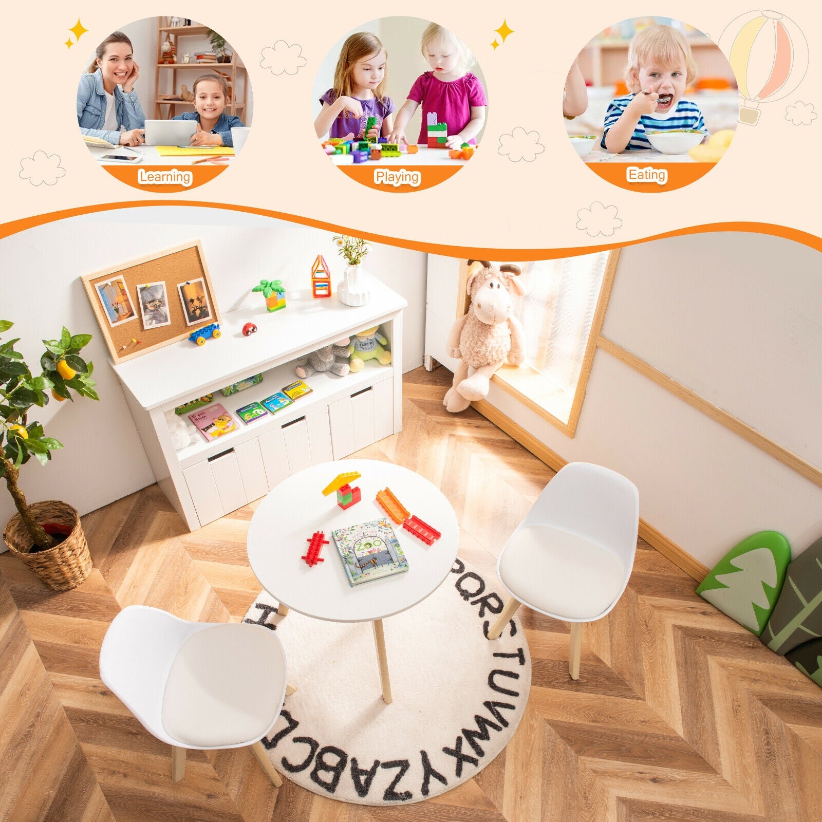 Kids Activity Play Table And 2 Chairs Set, White Kids Table & Chair Sets at Gallery Canada
