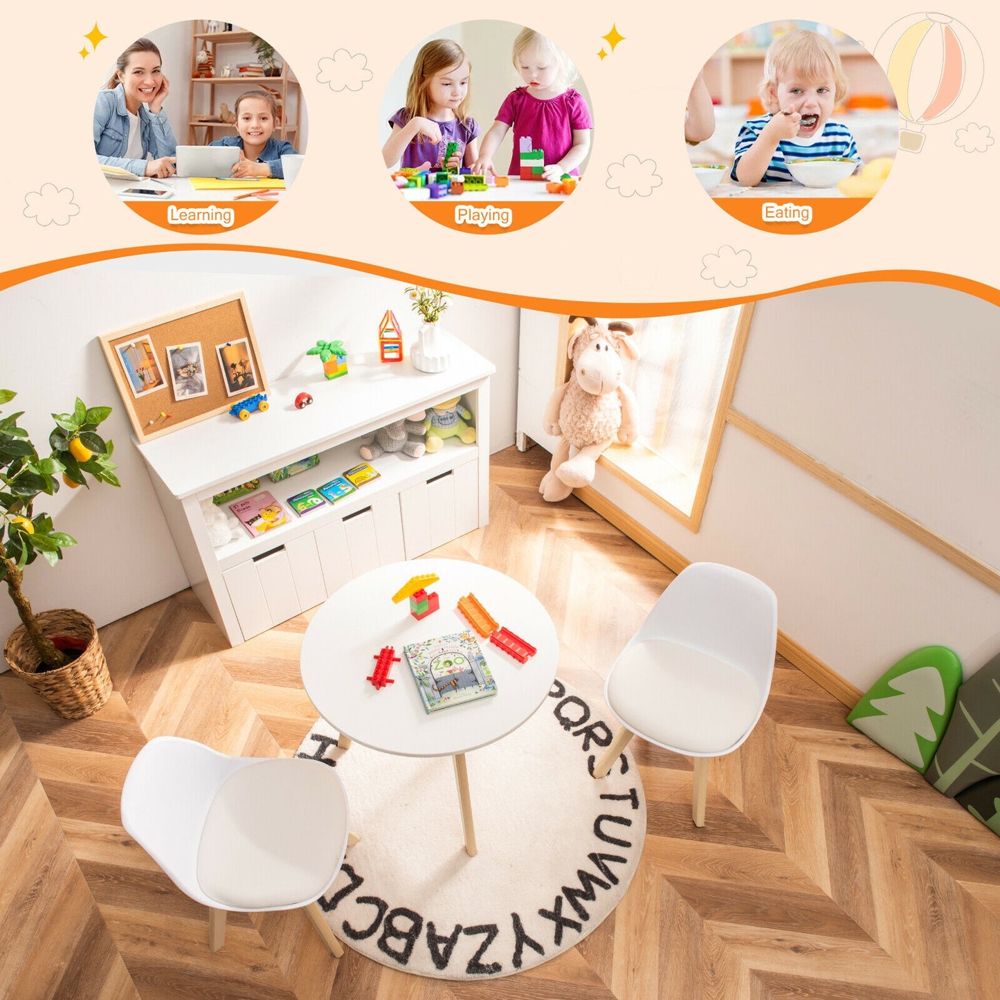 Kids Activity Play Table And 2 Chairs Set, White Kids Table & Chair Sets at Gallery Canada