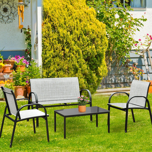 4 Piece Patio Furniture Set, Glass Top Coffee Table, Gray Patio Conversation Sets Gray at Gallery Canada