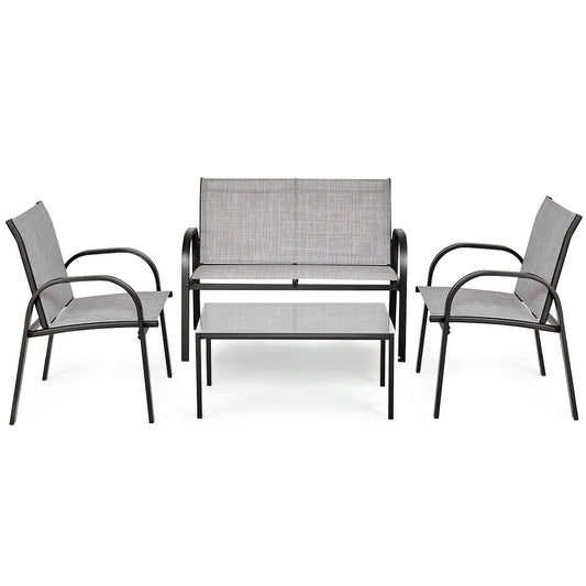 4 Piece Patio Furniture Set, Glass Top Coffee Table, Gray Patio Conversation Sets Gray at Gallery Canada