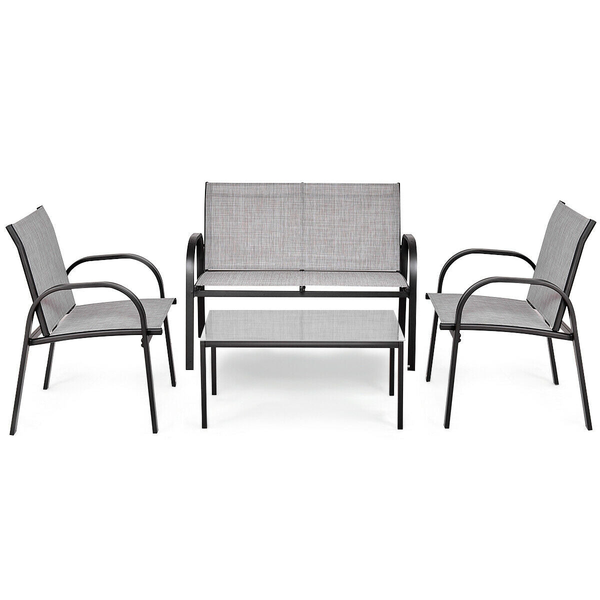 4 Piece Patio Furniture Set, Glass Top Coffee Table, Gray Patio Conversation Sets at Gallery Canada