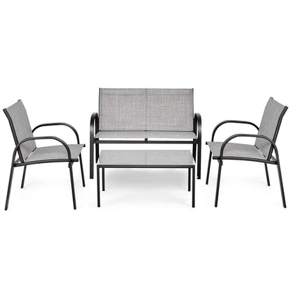 4 Piece Patio Furniture Set, Glass Top Coffee Table, Gray Patio Conversation Sets at Gallery Canada