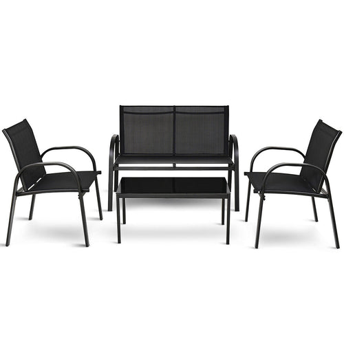 4 Piece Patio Furniture Set, Glass Top Coffee Table, Black