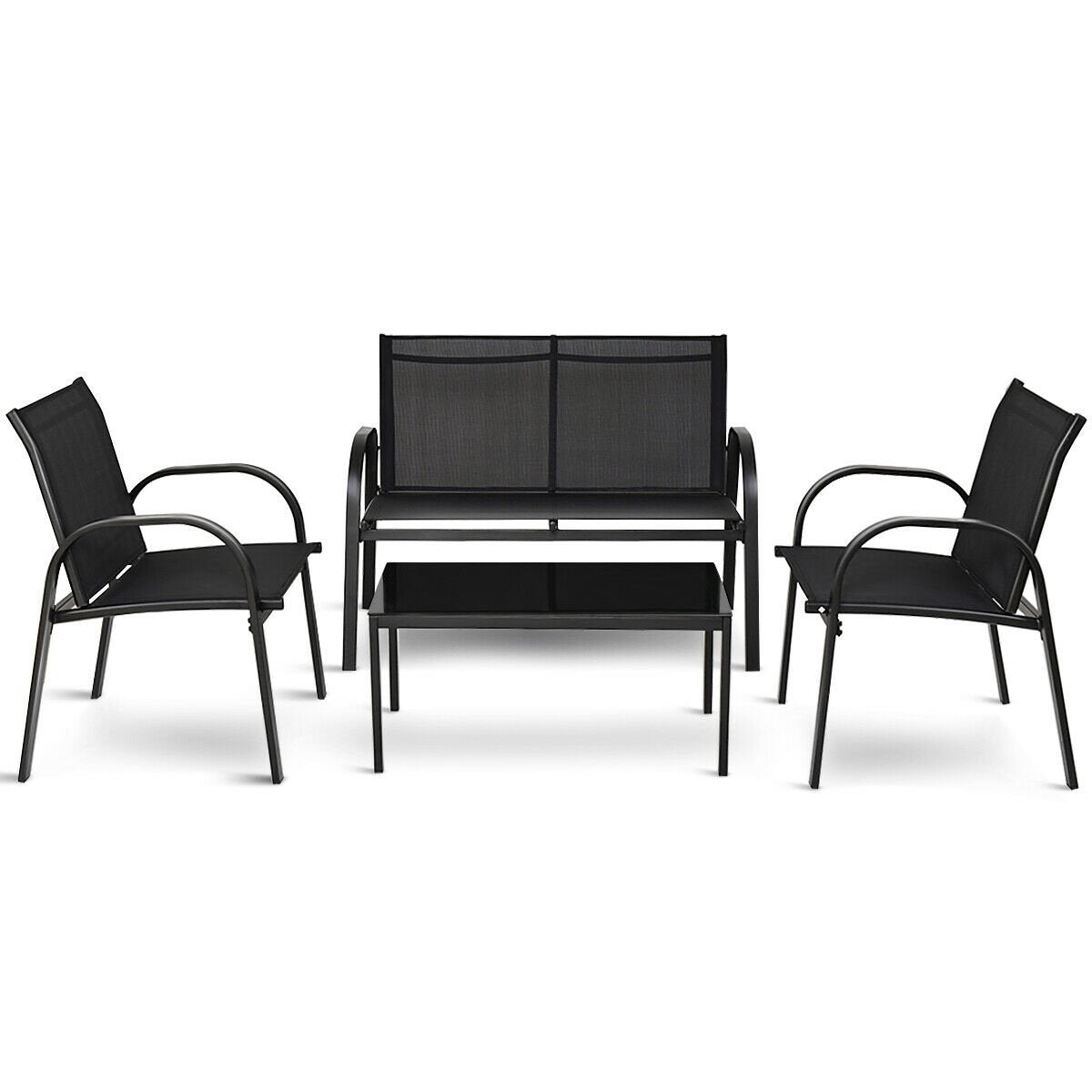 4 Pieces Patio Furniture Set with Glass Top Coffee Table, Black Patio Conversation Sets at Gallery Canada