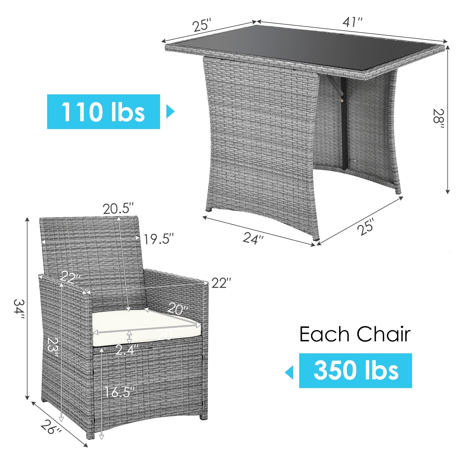 3 Pieces Patio Rattan Furniture Set with Cushioned Armrest Sofa, White Patio Conversation Sets at Gallery Canada