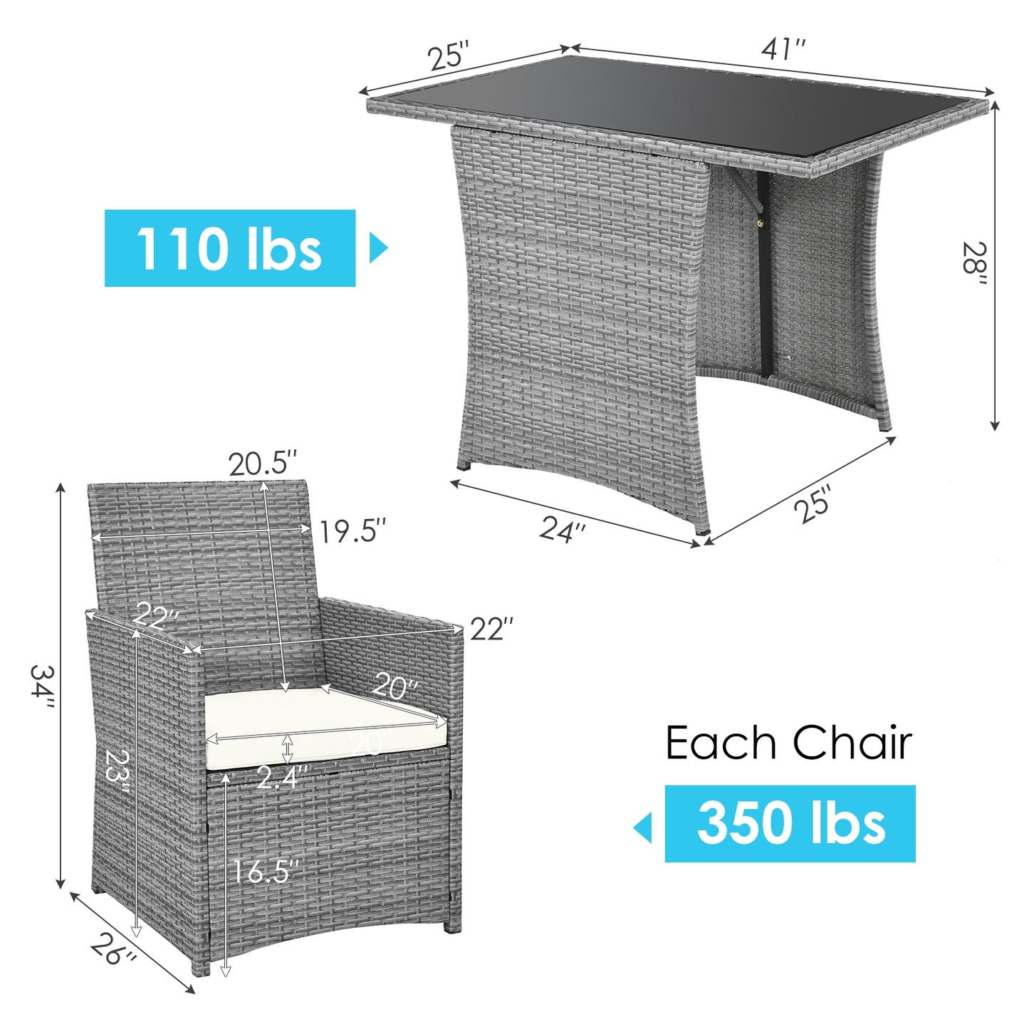 3 Pieces Patio Rattan Furniture Set with Cushioned Armrest Sofa, White Patio Conversation Sets at Gallery Canada
