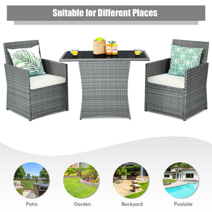 3 Pieces Patio Rattan Furniture Set with Cushioned Armrest Sofa, White Patio Conversation Sets at Gallery Canada