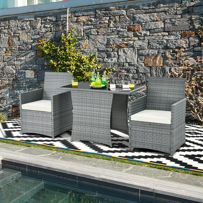 3 Pieces Patio Rattan Furniture Set with Cushioned Armrest Sofa, White Patio Conversation Sets at Gallery Canada