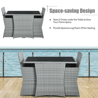 3 Pieces Patio Rattan Furniture Set with Cushioned Armrest Sofa, White Patio Conversation Sets at Gallery Canada