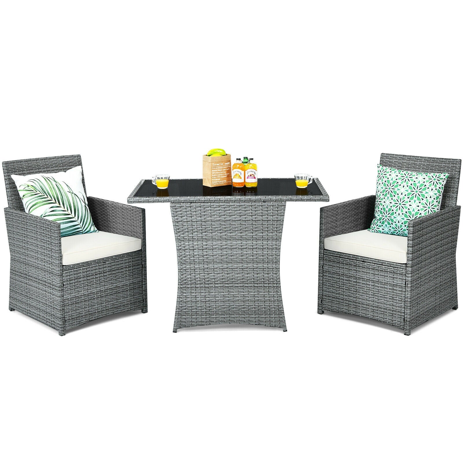3 Pieces Patio Rattan Furniture Set with Cushioned Armrest Sofa, White Patio Conversation Sets at Gallery Canada