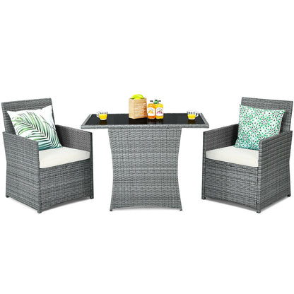 3 Pieces Patio Rattan Furniture Set with Cushioned Armrest Sofa, White Patio Conversation Sets at Gallery Canada