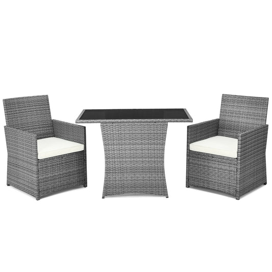 3 Piece Patio Rattan Furniture Set, Cushioned Armrest Sofa, White Patio Conversation Sets White at Gallery Canada