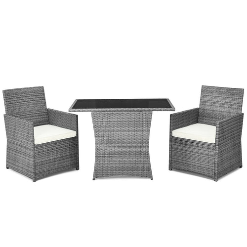 3 Piece Patio Rattan Furniture Set, Cushioned Armrest Sofa, White