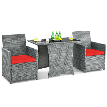 3 Pieces Patio Rattan Furniture Set with Cushioned Armrest Sofa, Red Patio Conversation Sets at Gallery Canada