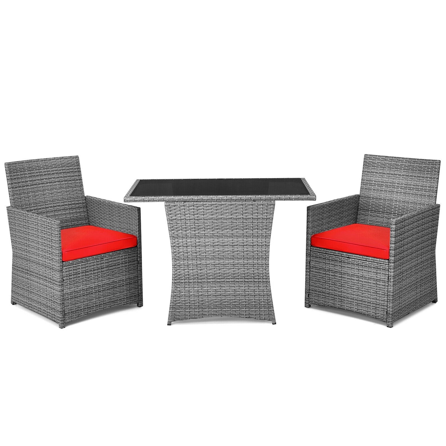 3 Piece Patio Rattan Furniture Set, Cushioned Armrest Sofa, Red Patio Conversation Sets Red at Gallery Canada